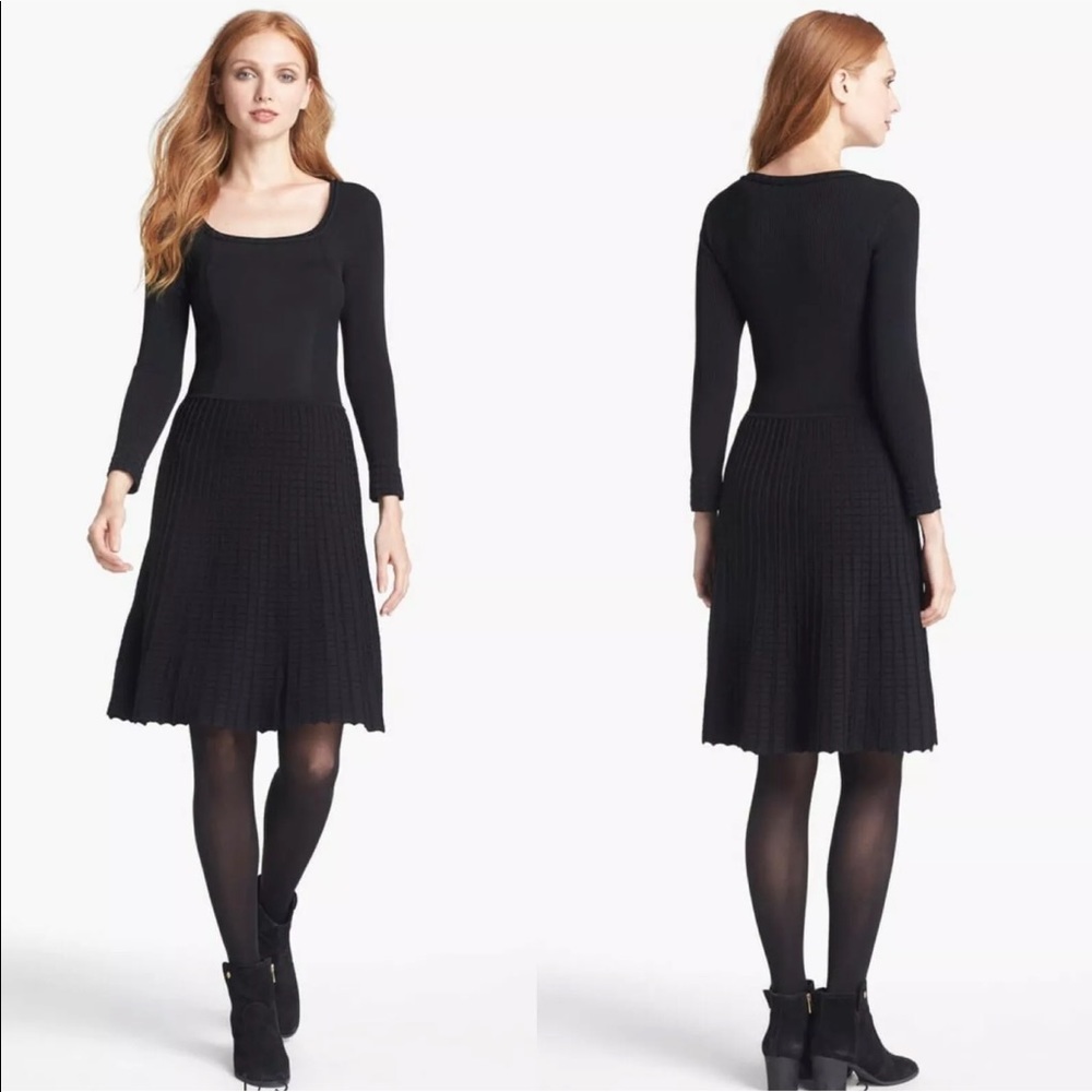 Tory Burch Black Ribbed Long Sleeve Thea Dress